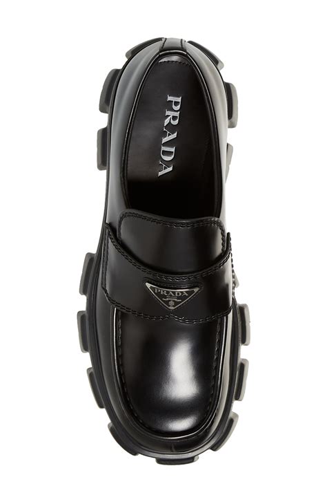 prada monolith triangle logo loafers|Prada monolith loafers outfit.